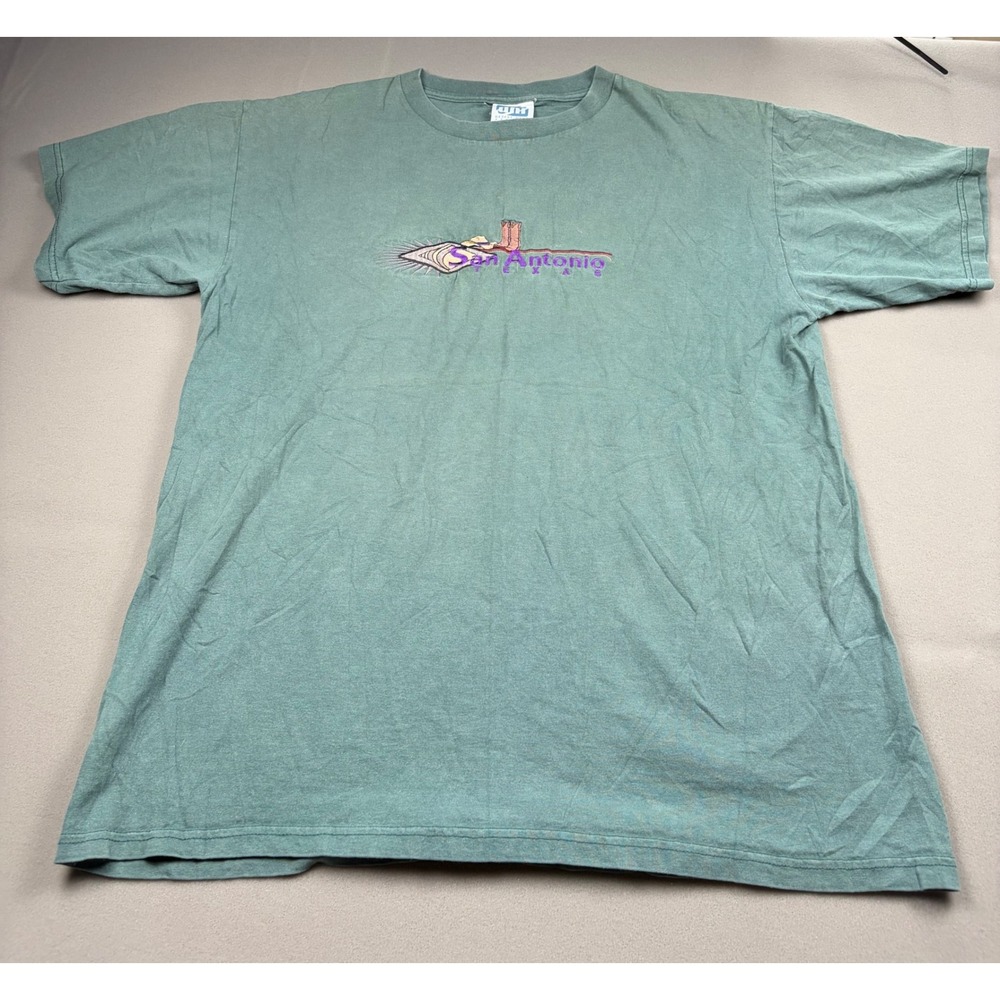 Desert Heat Apparel San Antonio Texas Embroidered T-Shirt Mens Large Green Vtg